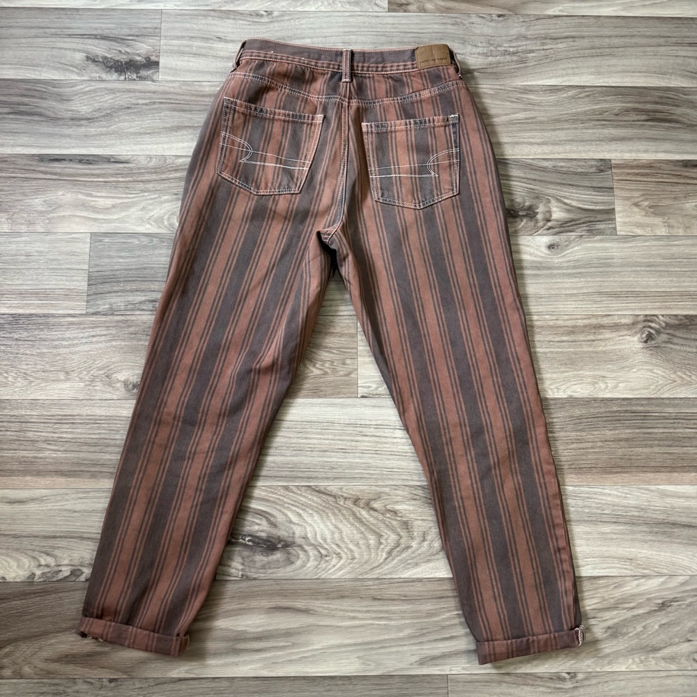 American Eagle 100% Cotton High Rise Mom Jean in Brown Stripe Size 4 - Picture 8 of 9